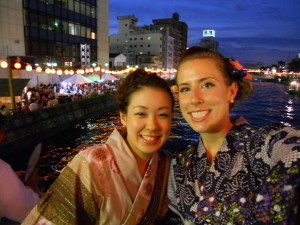 Susan in Tokushima during their huge dance festival, Awa Odori