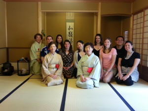 Photo 2. At the tea ceremony.  Photo with tea masters and JETAADC members